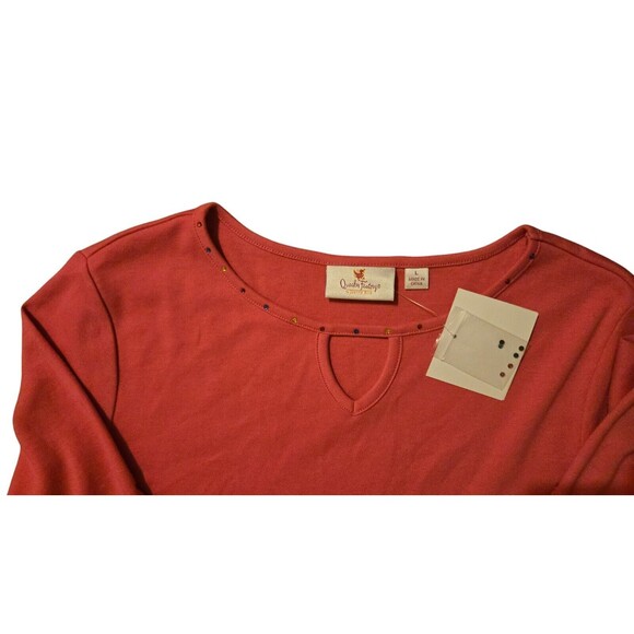 Quaker Factory NWT Pink L Embroidered Sleeve Boho Bohemian Cottage Core - Picture 3 of 5